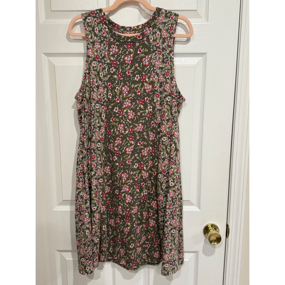 J. Jill Olive Green Floral Sleeveless Knit Dress Cotton Modal Petite Large